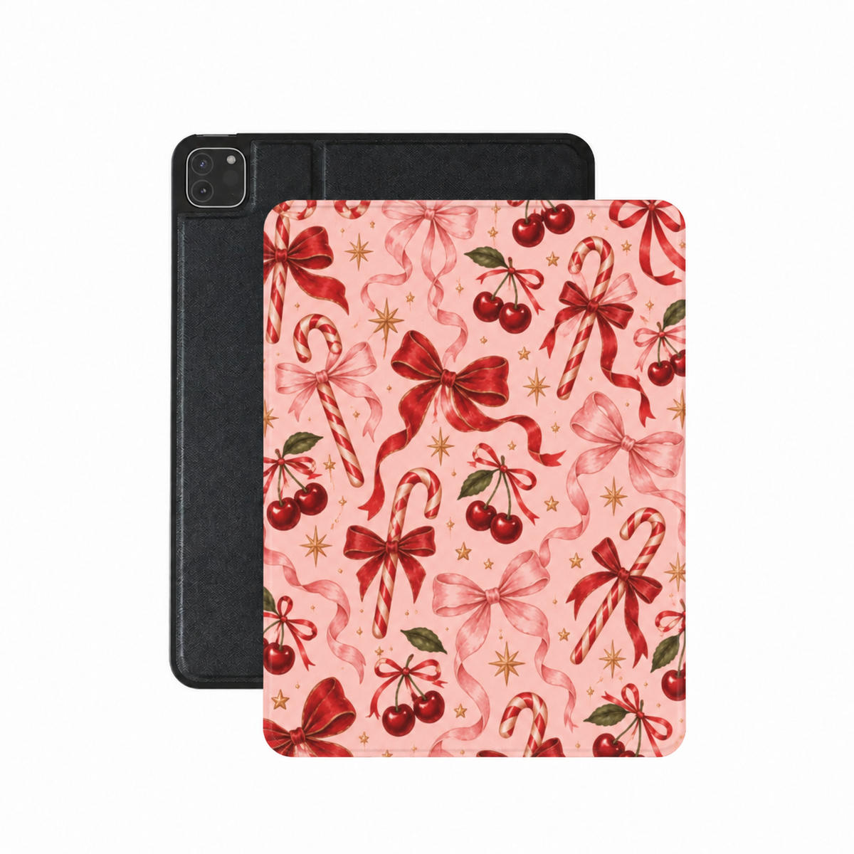 Candy Canes & Cherries iPad case — candy canes, cherries and red and pink bows on blush