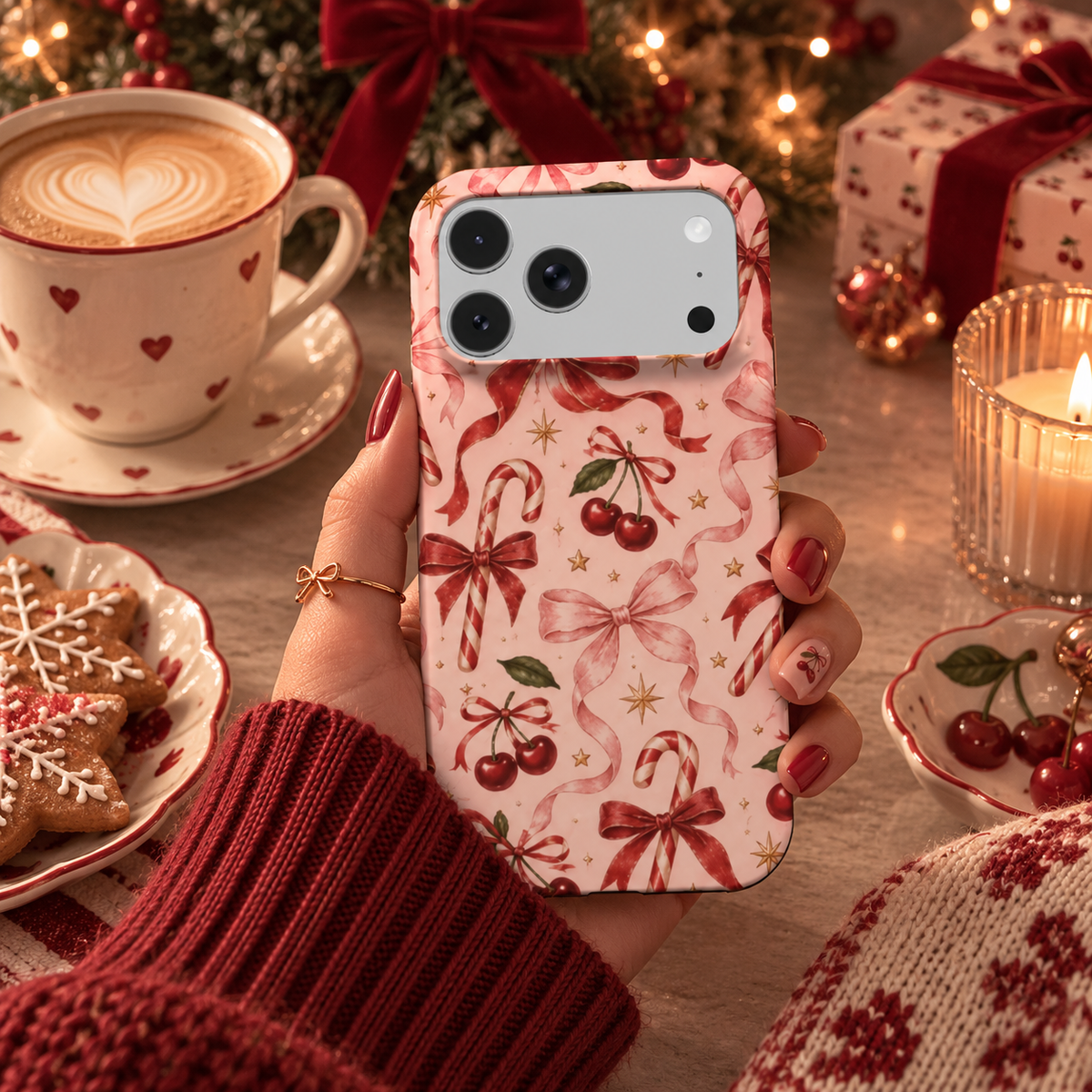 Candy Canes & Cherries phone case – MagSafe iPhone case, styled photo