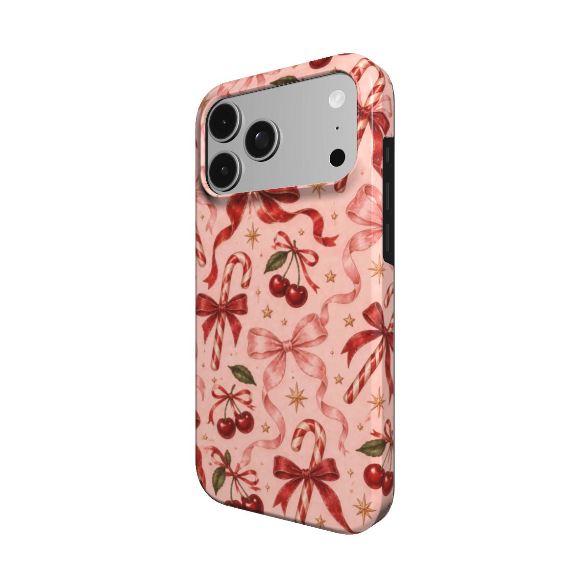 Candy Canes & Cherries phone case – MagSafe iPhone case, detail view