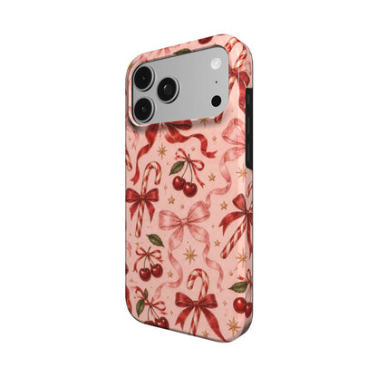 Candy Canes & Cherries phone case – MagSafe iPhone case, detail view