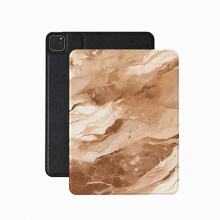 Caramel marble iPad case in tan and cream vegan Saffiano leather