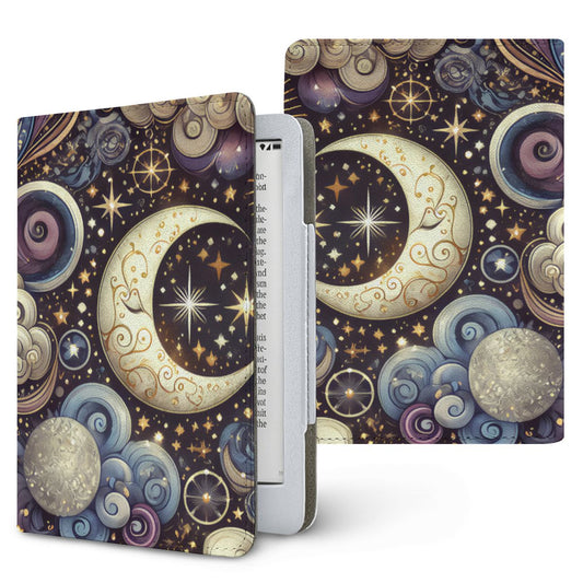 Ornate Crescent Moon Kindle case, printed front and back, fits Kindle Paperwhite 6.8 and 7 inch and Colorsoft