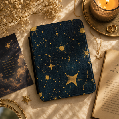 Celestial star chart Kindle case shown at an angle