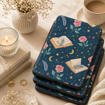 Celestial Storybook Kindle case shown at an angle