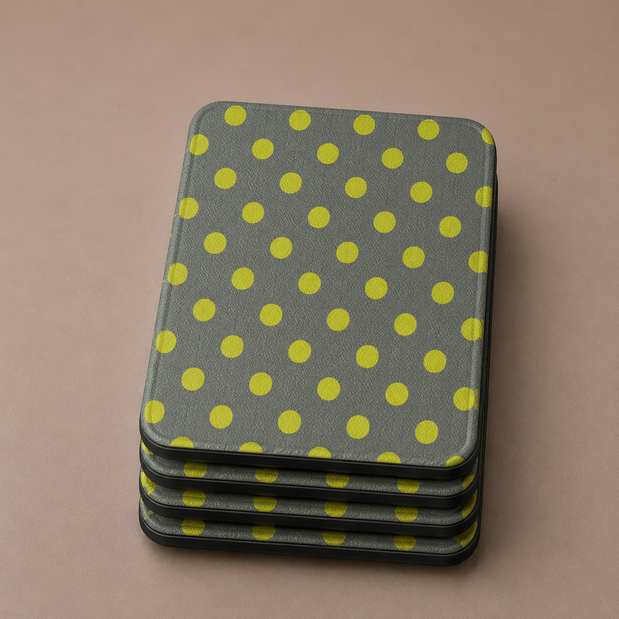 Charcoal Kindle case with chartreuse dots open showing black interior — Atelier