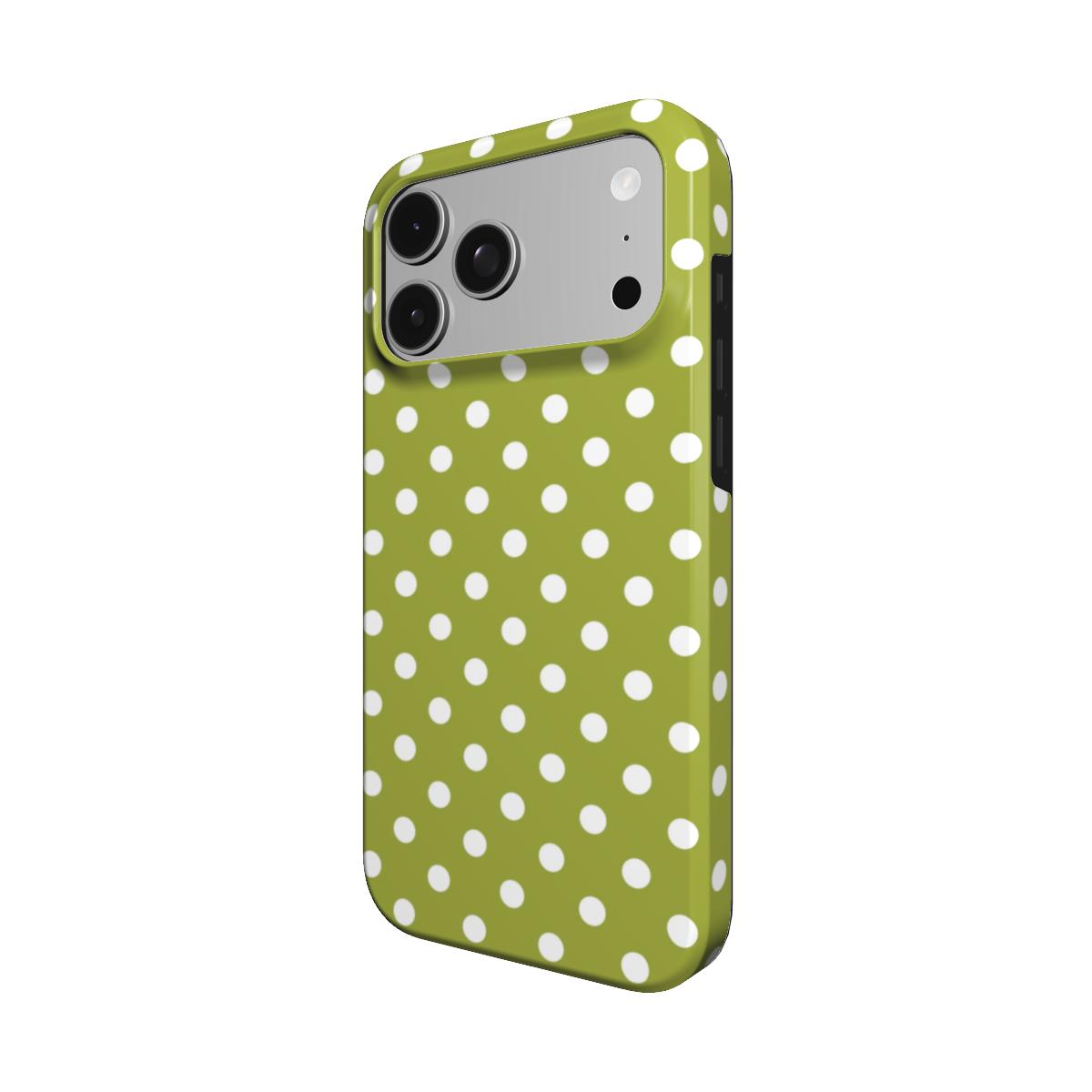 Chartreuse Polka Dot phone case – MagSafe iPhone case, detail view