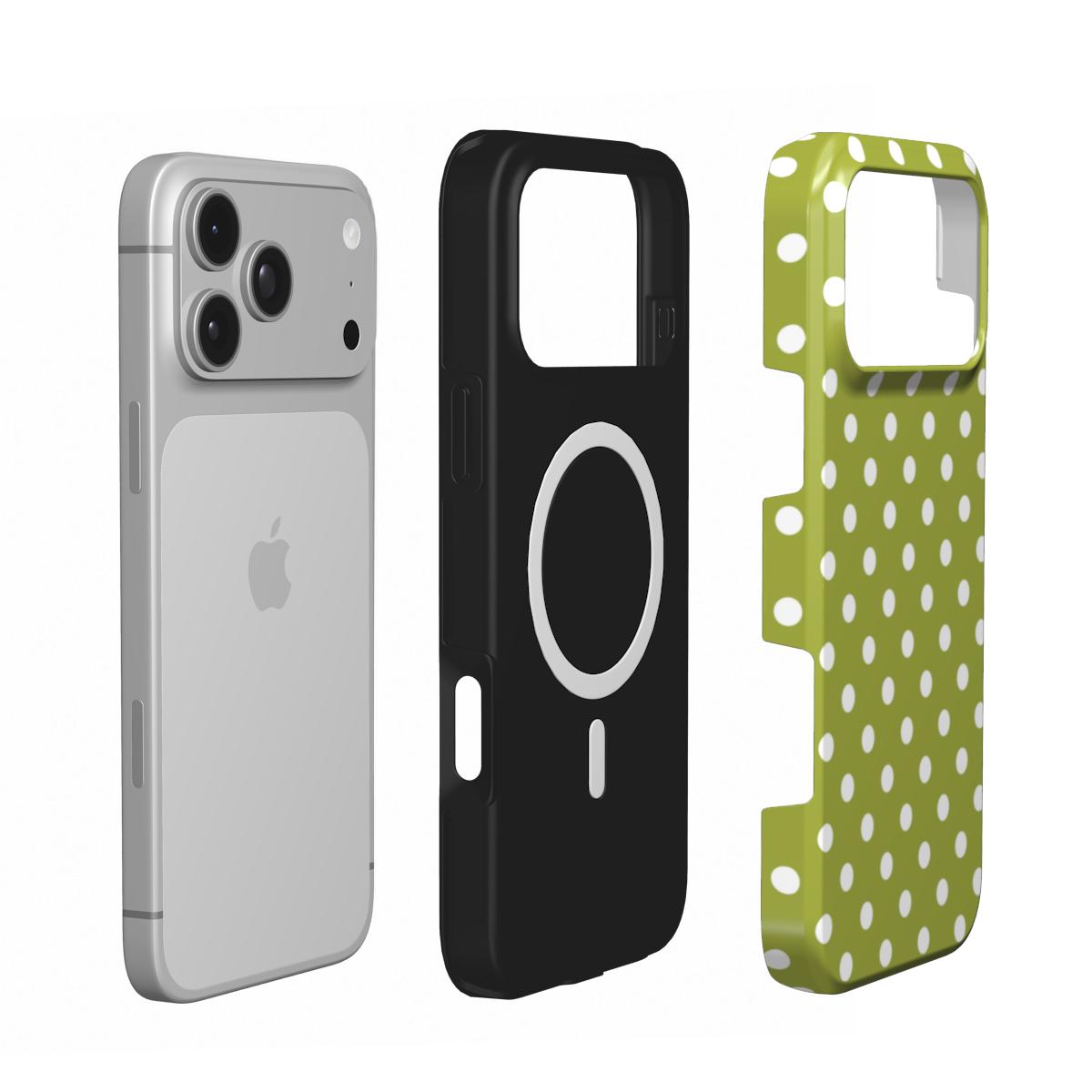 Chartreuse Polka Dot phone case – MagSafe iPhone case, second detail view