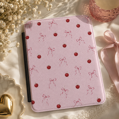 Cherries and Bows Kindle case shown at an angle