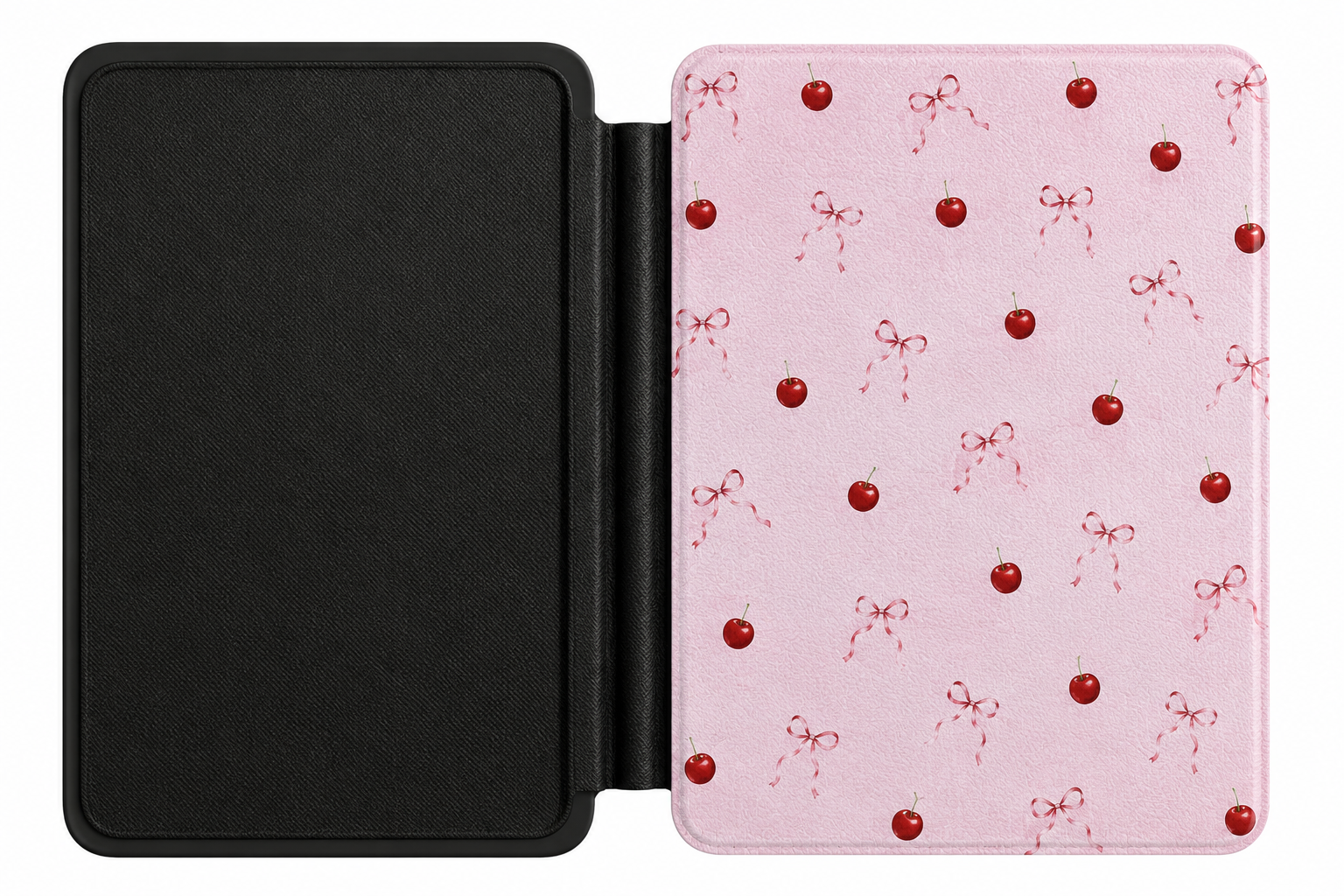 Cherries and Bows Kindle case front cover — cherries and bows print