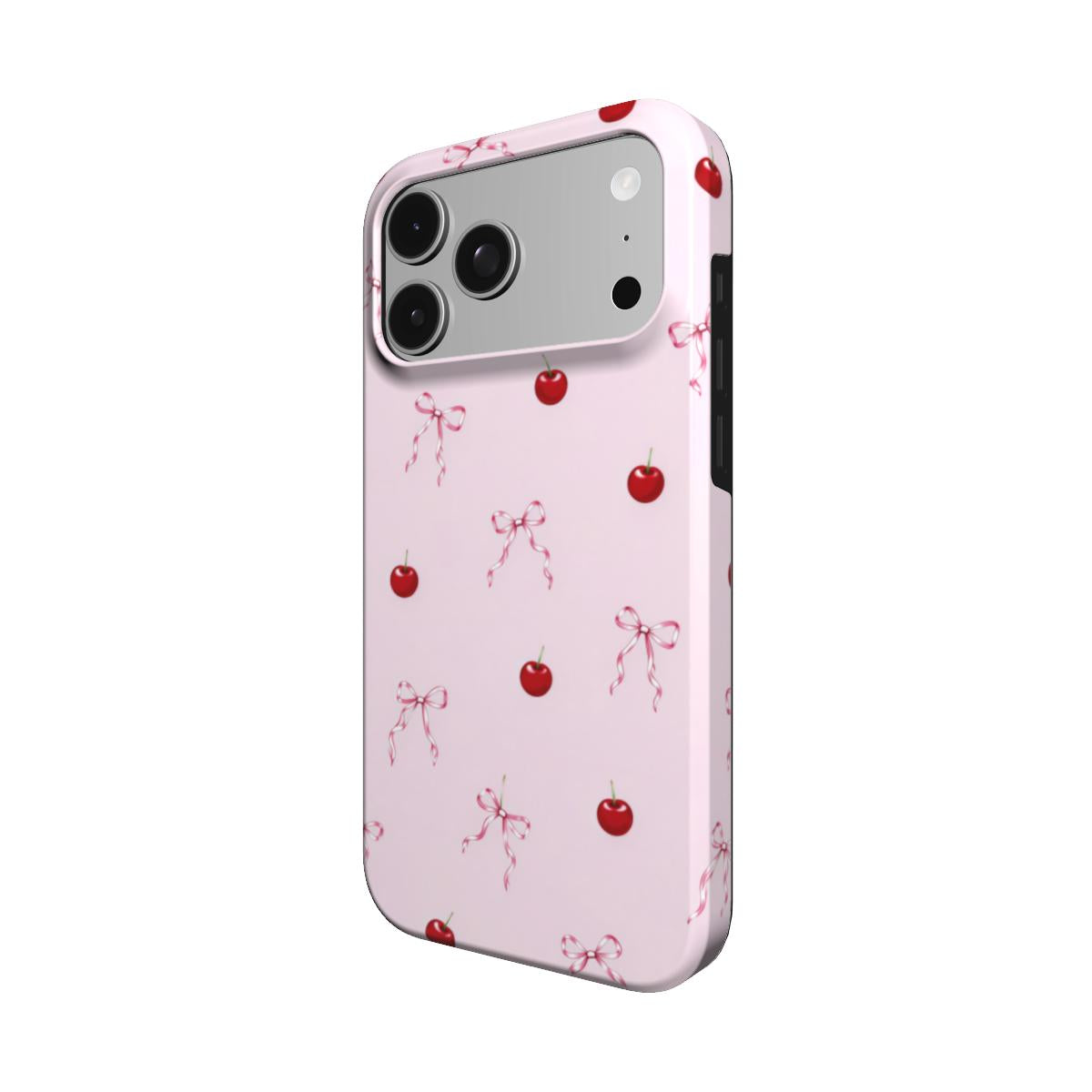 Cherries & Bows phone case – MagSafe iPhone case, angled view