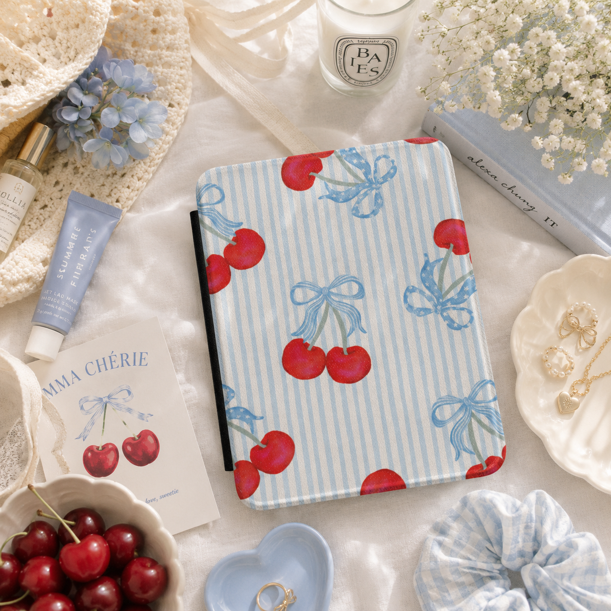 Cherries blue bows Kindle case — additional view