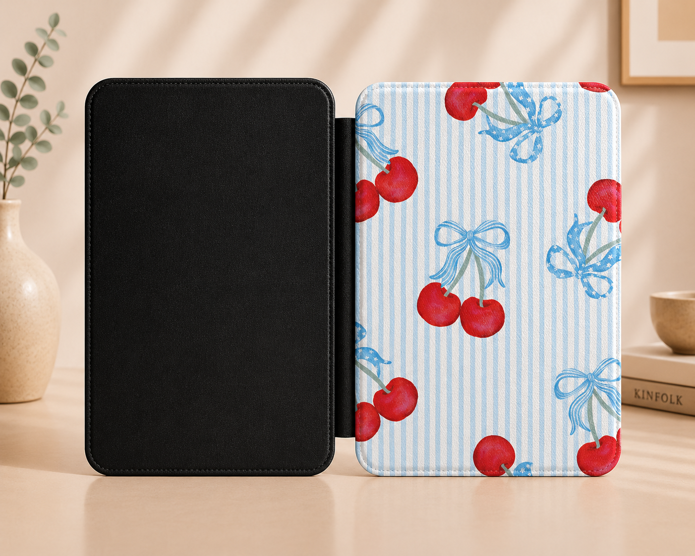 Cherries blue bows Kindle case — additional view