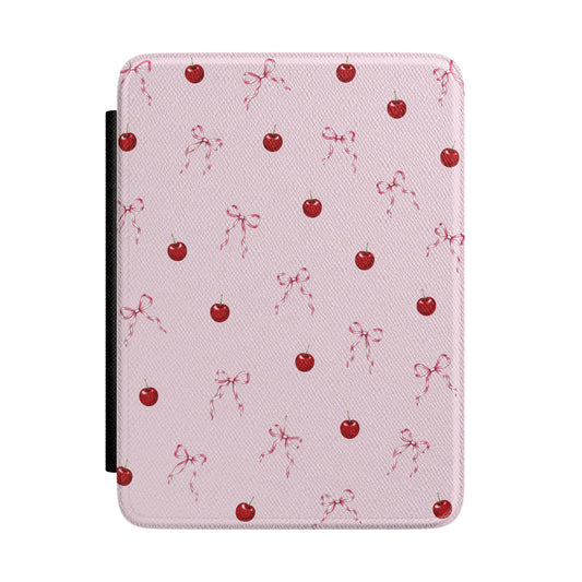 Cherries and Bows Pink Kindle Case - front view