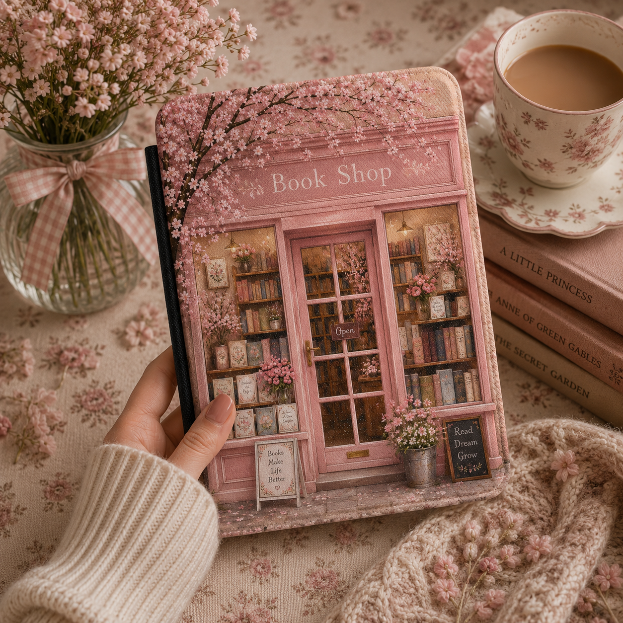 Cherry Blossom Bookshop Kindle case front cover — cherry blossom bookshop print