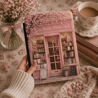 Cherry Blossom Bookshop Kindle case front cover — cherry blossom bookshop print