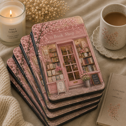 Cherry Blossom Bookshop Kindle case open showing e-ink Kindle on right interior panel