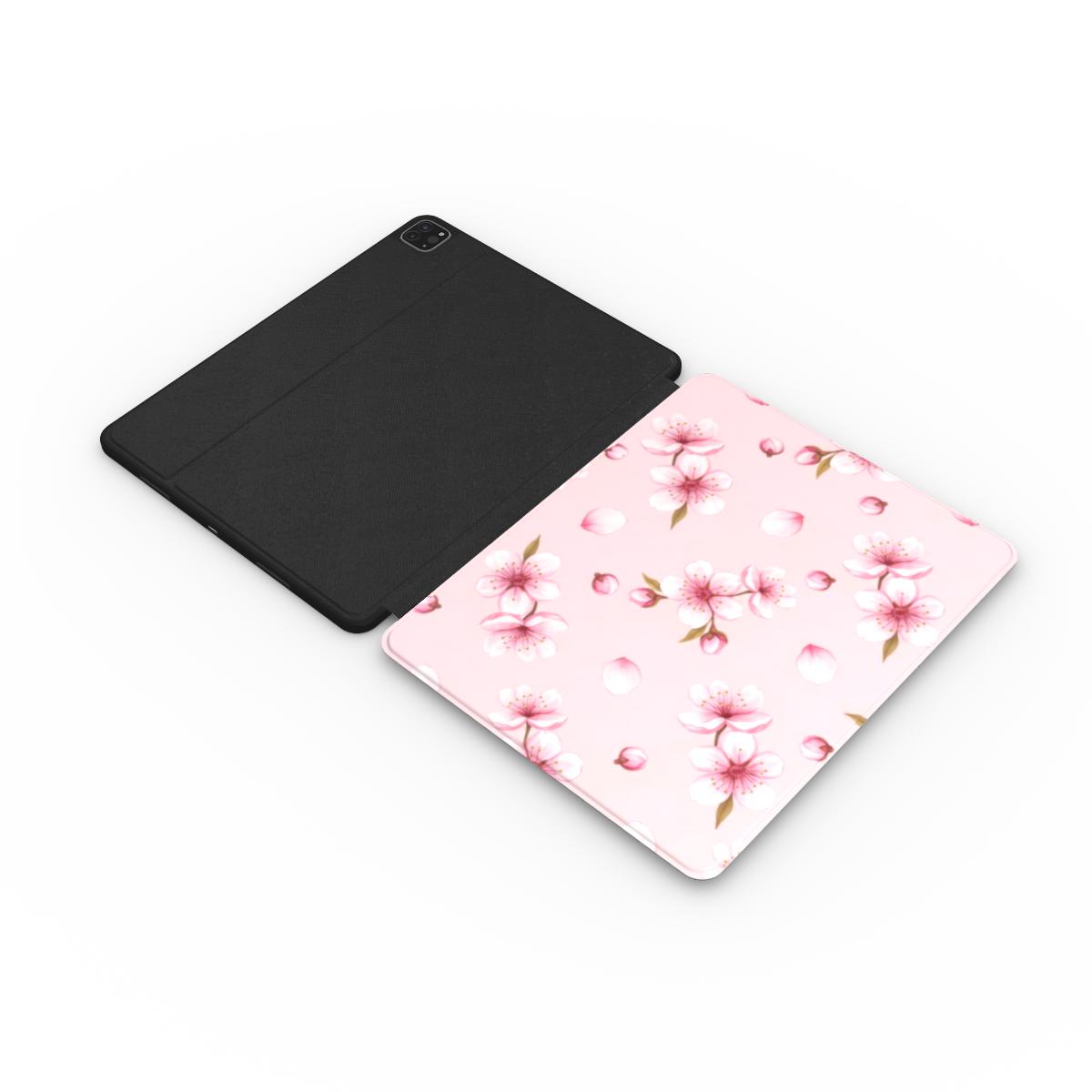 Cherry blossom iPad case with the Apple Pencil charging in its cutout
