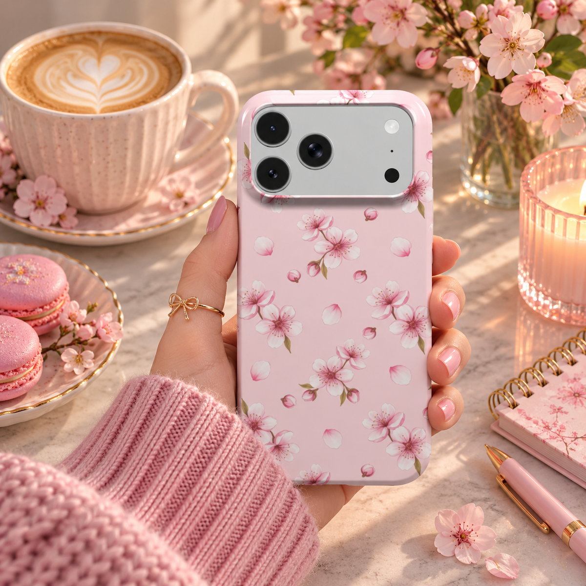 Cherry Blossom phone case – MagSafe iPhone case, styled photo