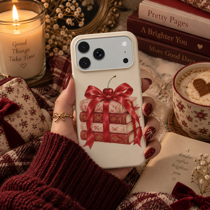 Cherry Bow Book Stack phone case – MagSafe iPhone case, styled photo