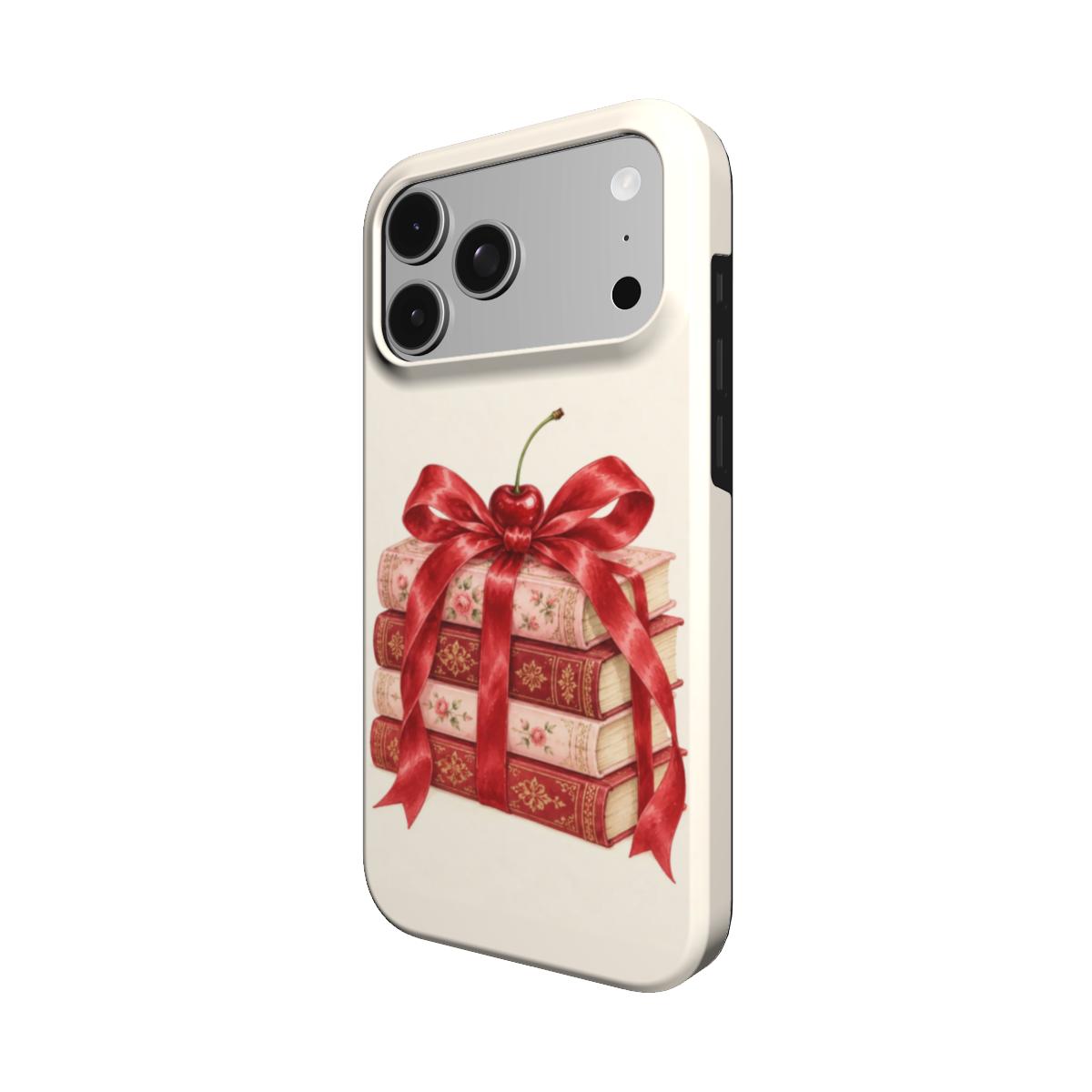 Cherry Bow Book Stack phone case – MagSafe iPhone case, detail view
