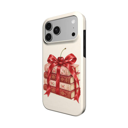 Cherry Bow Book Stack phone case – MagSafe iPhone case, detail view