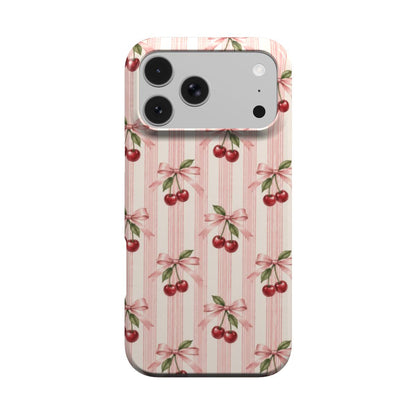 Cherry Bow Stripe phone case – MagSafe iPhone case, front view