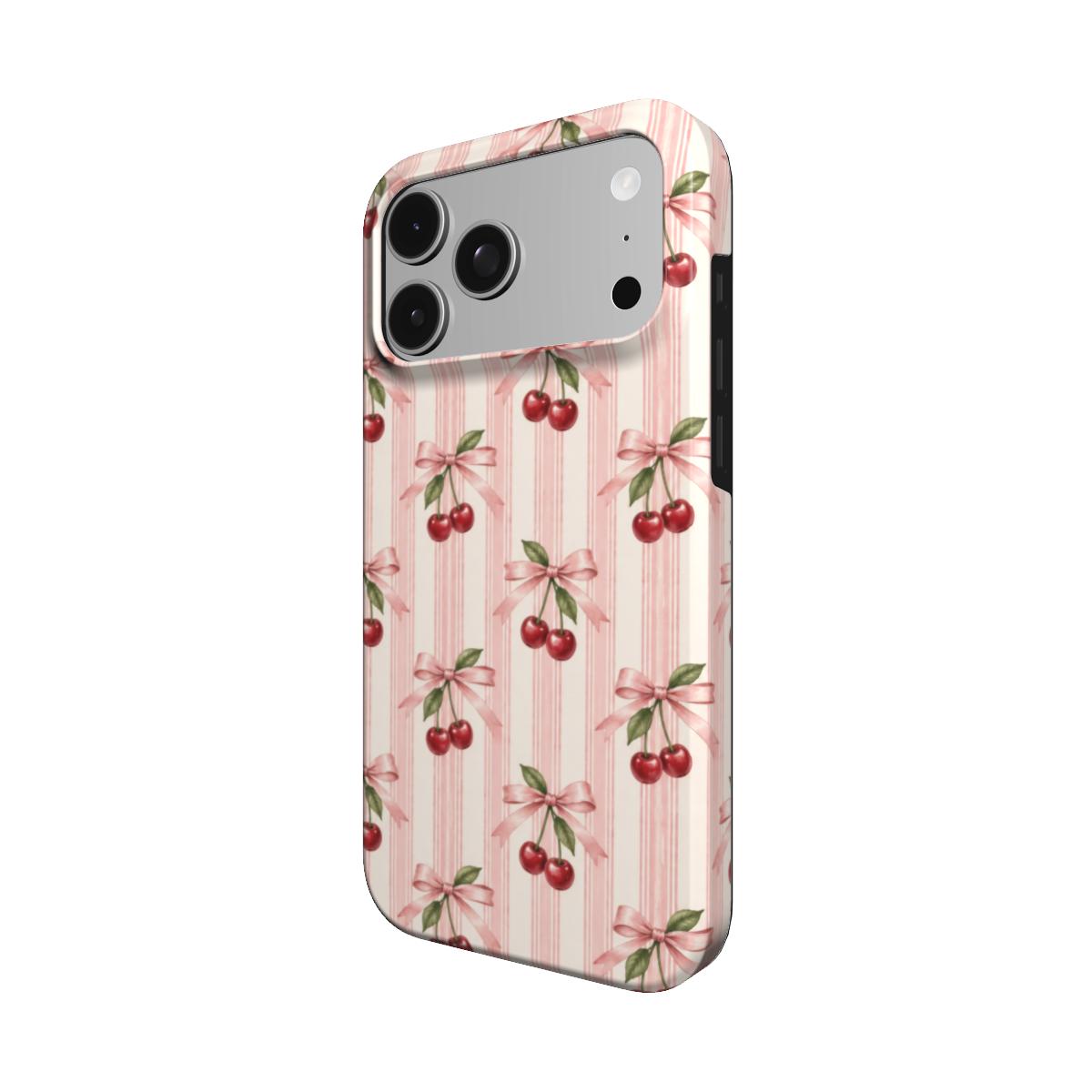 Cherry Bow Stripe phone case – MagSafe iPhone case, detail view