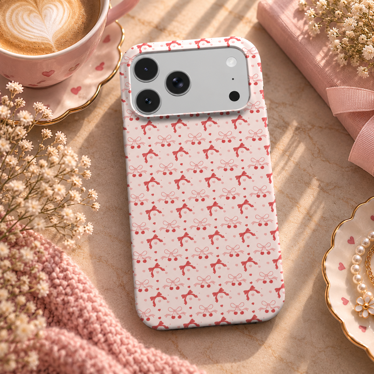 Cherry Bows phone case – MagSafe iPhone case, lifestyle photo