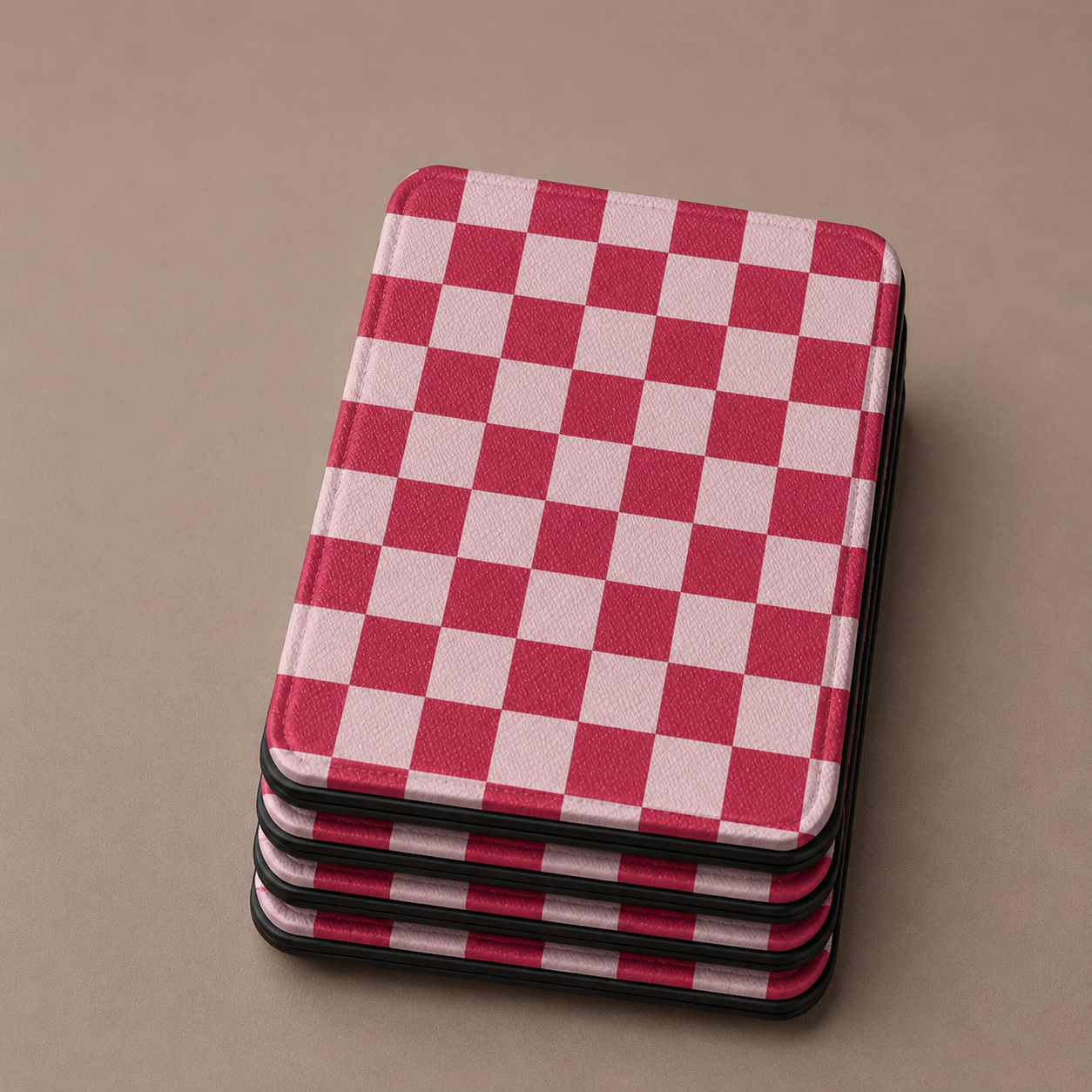 Cherry checkerboard Kindle case with elastic hand strap — Atelier red and pink print