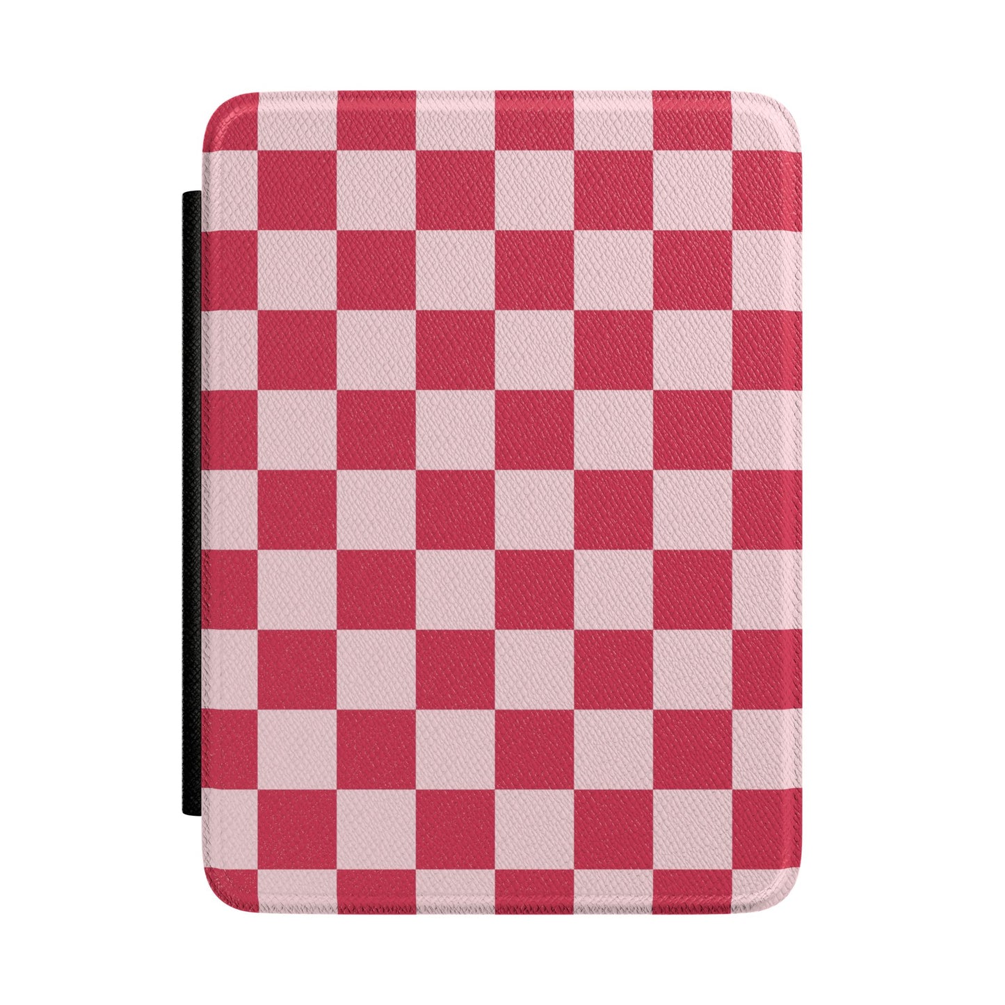 Cherry red and pale pink checkerboard Kindle Paperwhite case front cover — Atelier retro gift