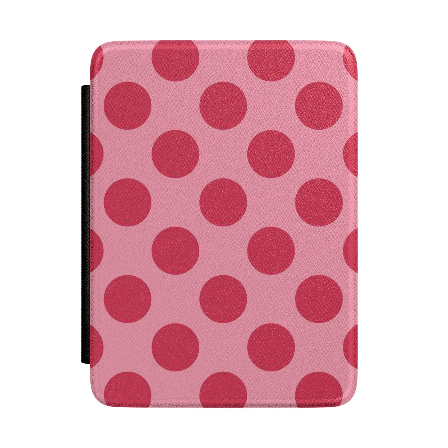 Soft rose Kindle Paperwhite case with bold cherry red polka dots front cover — Atelier vintage gift
