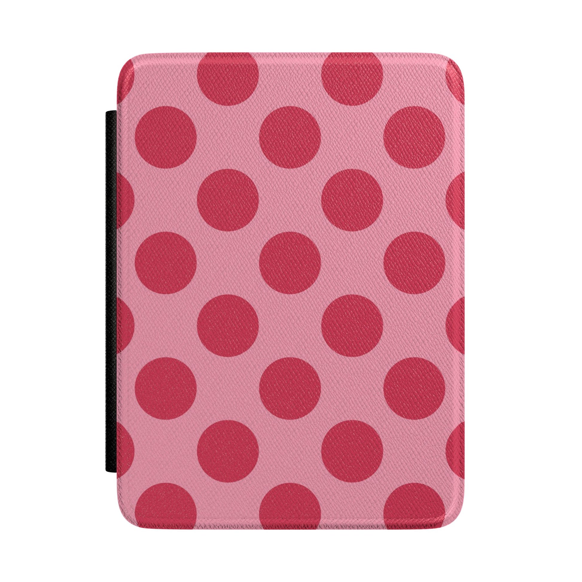 Soft rose Kindle Paperwhite case with bold cherry red polka dots front cover — Atelier vintage gift