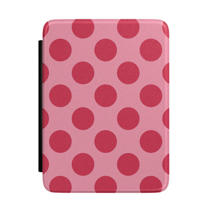 Soft rose Kindle Paperwhite case with bold cherry red polka dots front cover — Atelier vintage gift