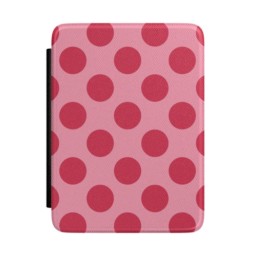 Soft rose Kindle Paperwhite case with bold cherry red polka dots front cover — Atelier vintage gift