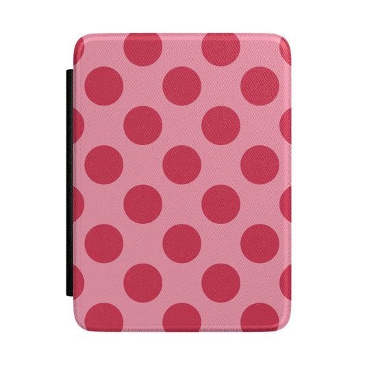 Soft rose Kindle Paperwhite case with bold cherry red polka dots front cover — Atelier vintage gift