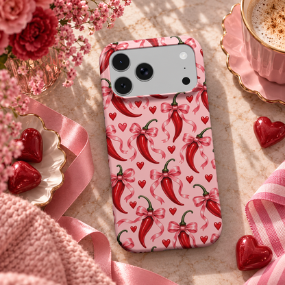 Chili Peppers & Bows phone case – MagSafe iPhone case, lifestyle photo
