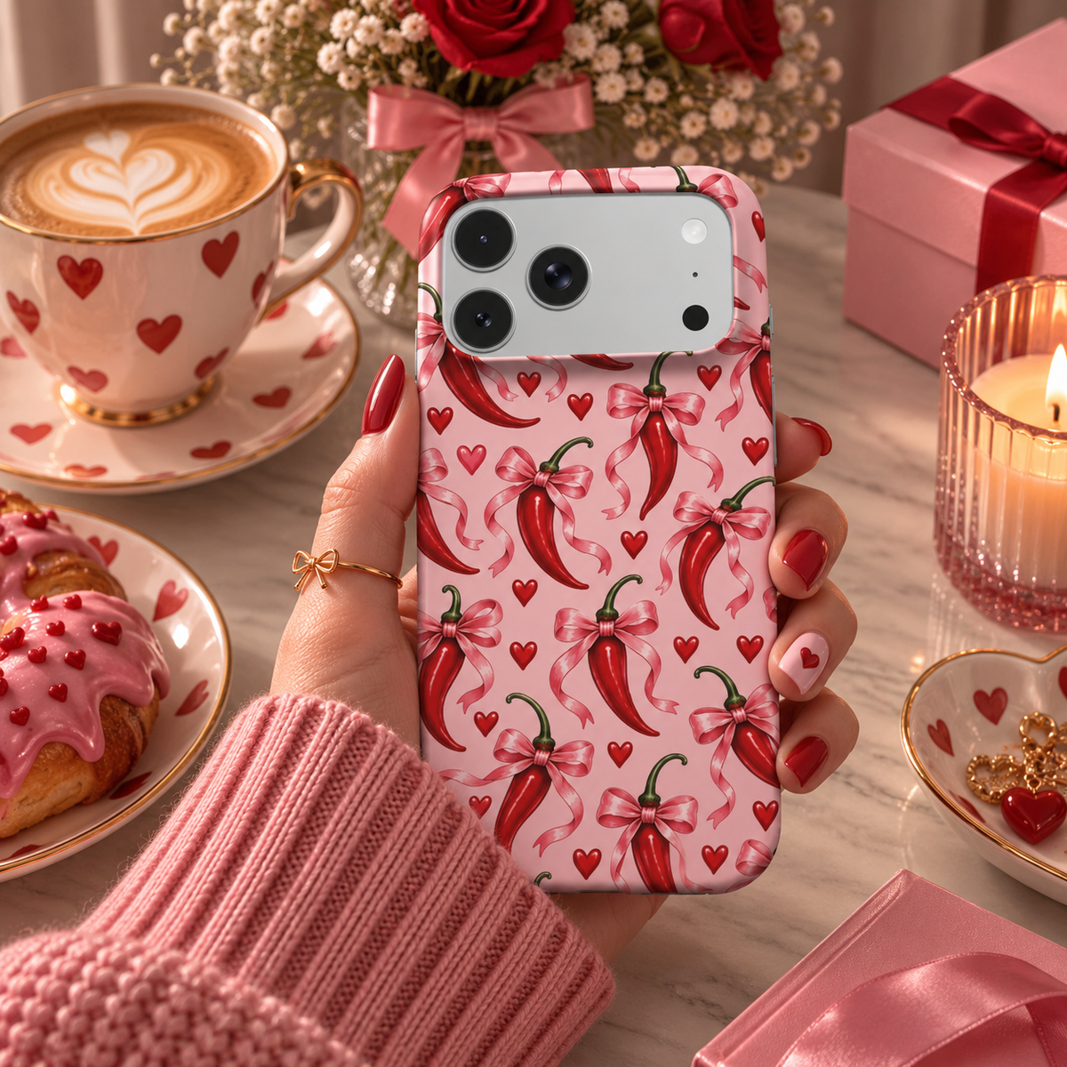 Chili Peppers & Bows phone case – MagSafe iPhone case, styled photo
