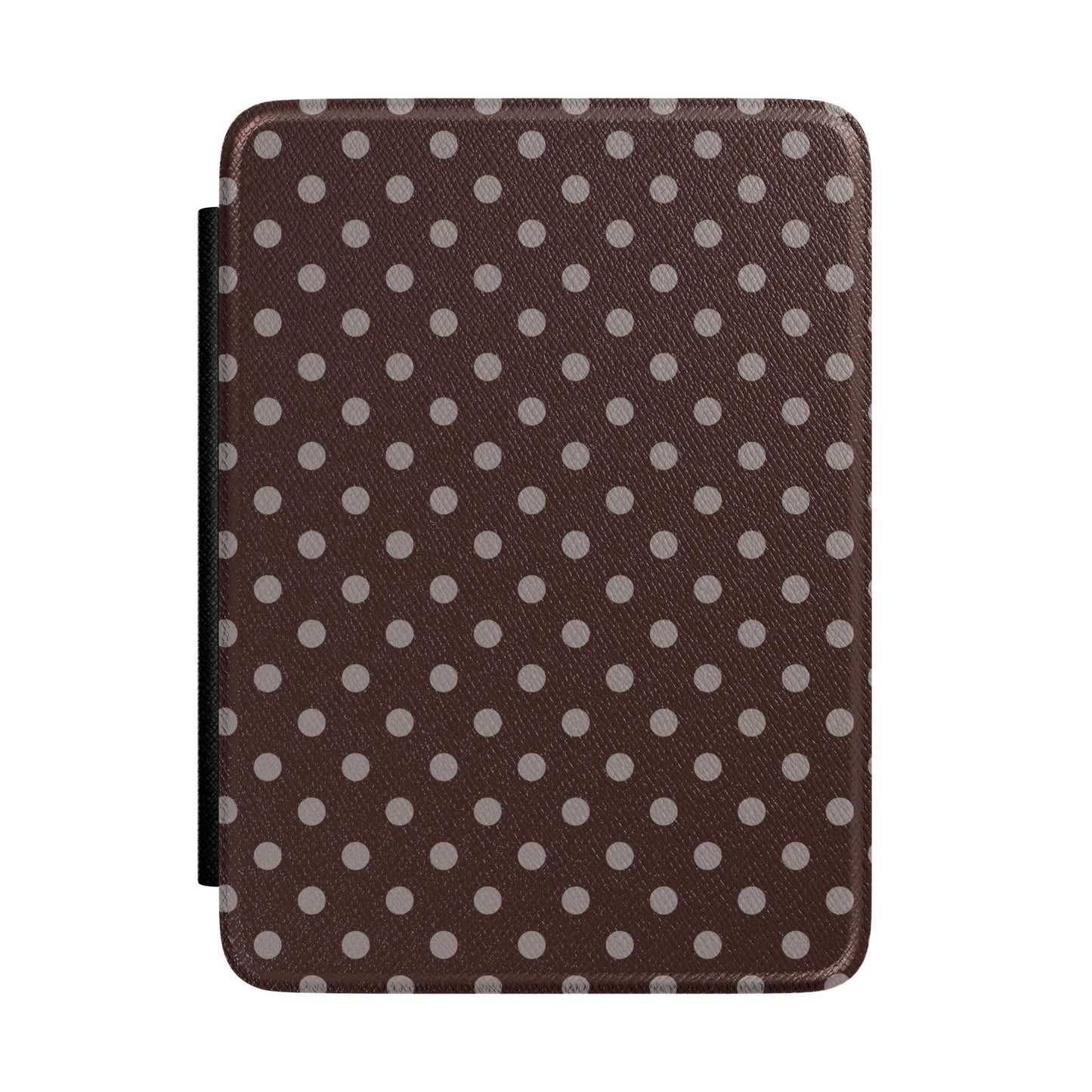 Dark chocolate brown Kindle Paperwhite case with taupe polka dots front cover — Maison Noir vintage gift