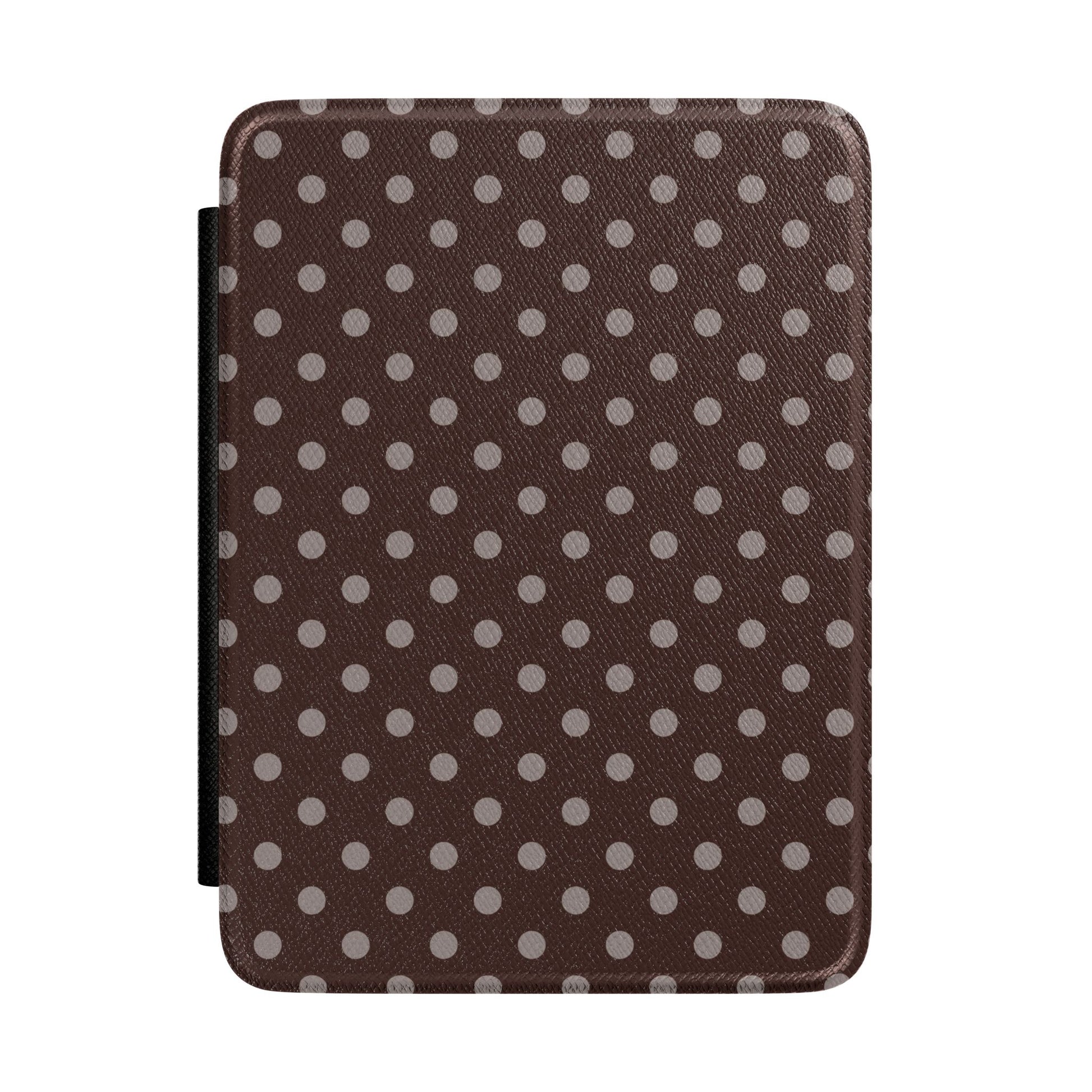 Dark chocolate brown Kindle Paperwhite case with taupe polka dots front cover — Maison Noir vintage gift