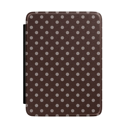 Dark chocolate brown Kindle Paperwhite case with taupe polka dots front cover — Maison Noir vintage gift