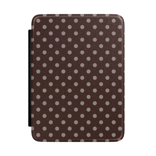Dark chocolate brown Kindle Paperwhite case with taupe polka dots front cover — Maison Noir vintage gift