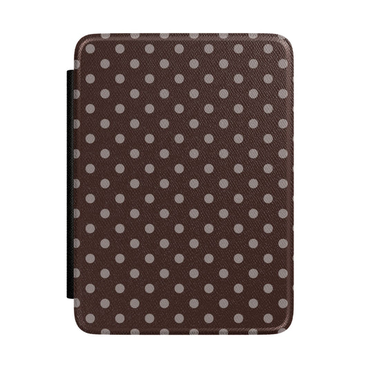 Dark chocolate brown Kindle Paperwhite case with taupe polka dots front cover — Maison Noir vintage gift