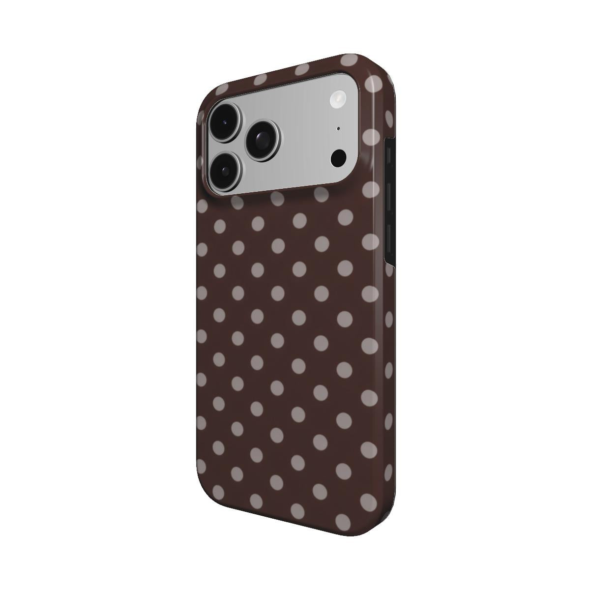 Chocolate Polka Dot phone case – MagSafe iPhone case, angled view