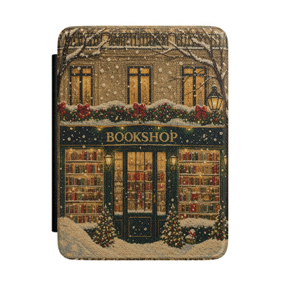 Christmas Bookshop Kindle case — festive bookshop print
