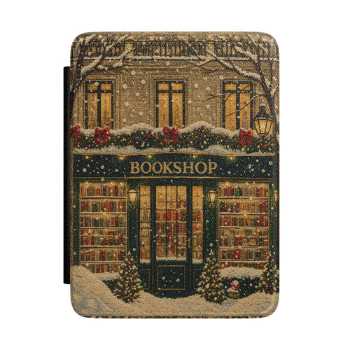 Christmas Bookshop Kindle case — festive bookshop print