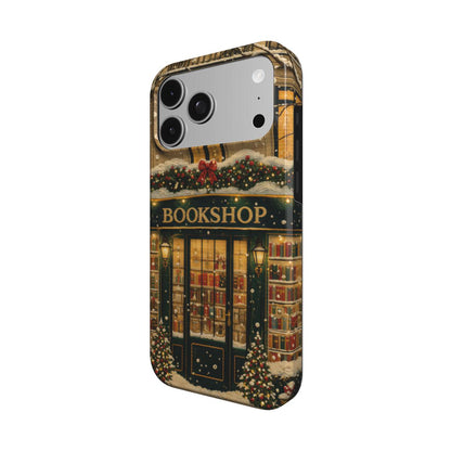 Christmas Bookshop phone case – MagSafe iPhone case, angled view