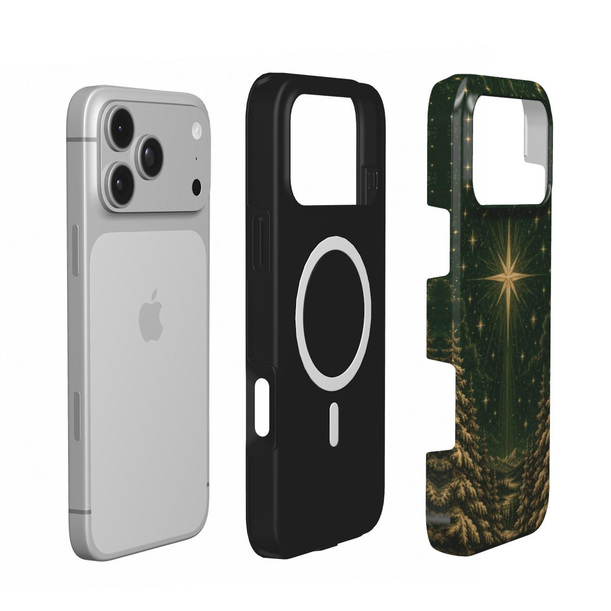 Christmas star iPhone case — MagSafe magnet ring and black TPU liner, inside view