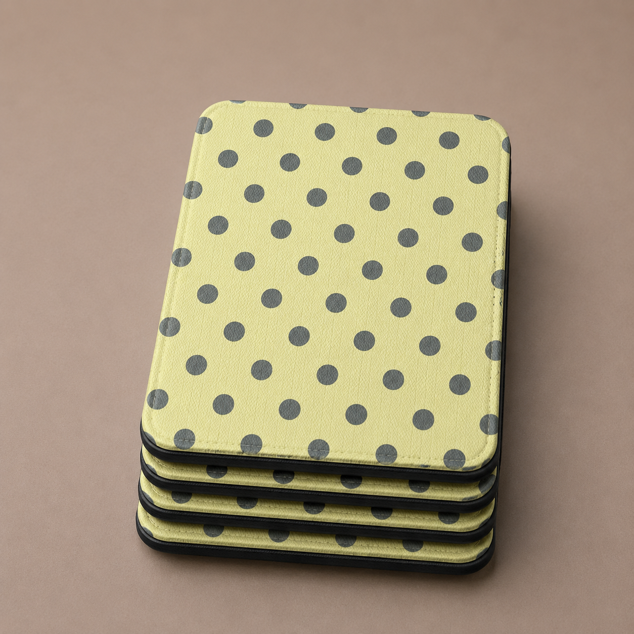 Citron Kindle case with charcoal dots open showing black interior — Atelier