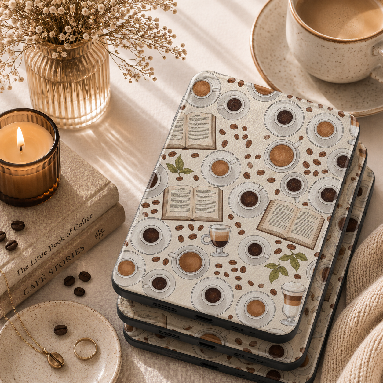 Coffee and Books Kindle case shown at an angle