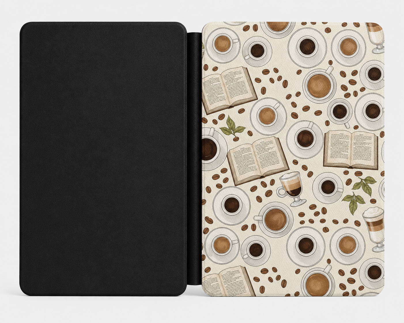 Coffee and Books Kindle case front cover — coffee and books print